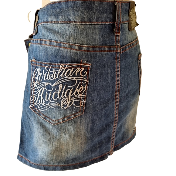 Christian Audigier Mini Denim Y2K Embroidered Panther Skirt Size 31 (Size 12) - Picture 2 of 13